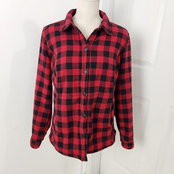 Noble Outfitters Shirt Jacket Women Medium Red Plaid Flannel Lined Drop Back Hem - Picture 1 of 16
